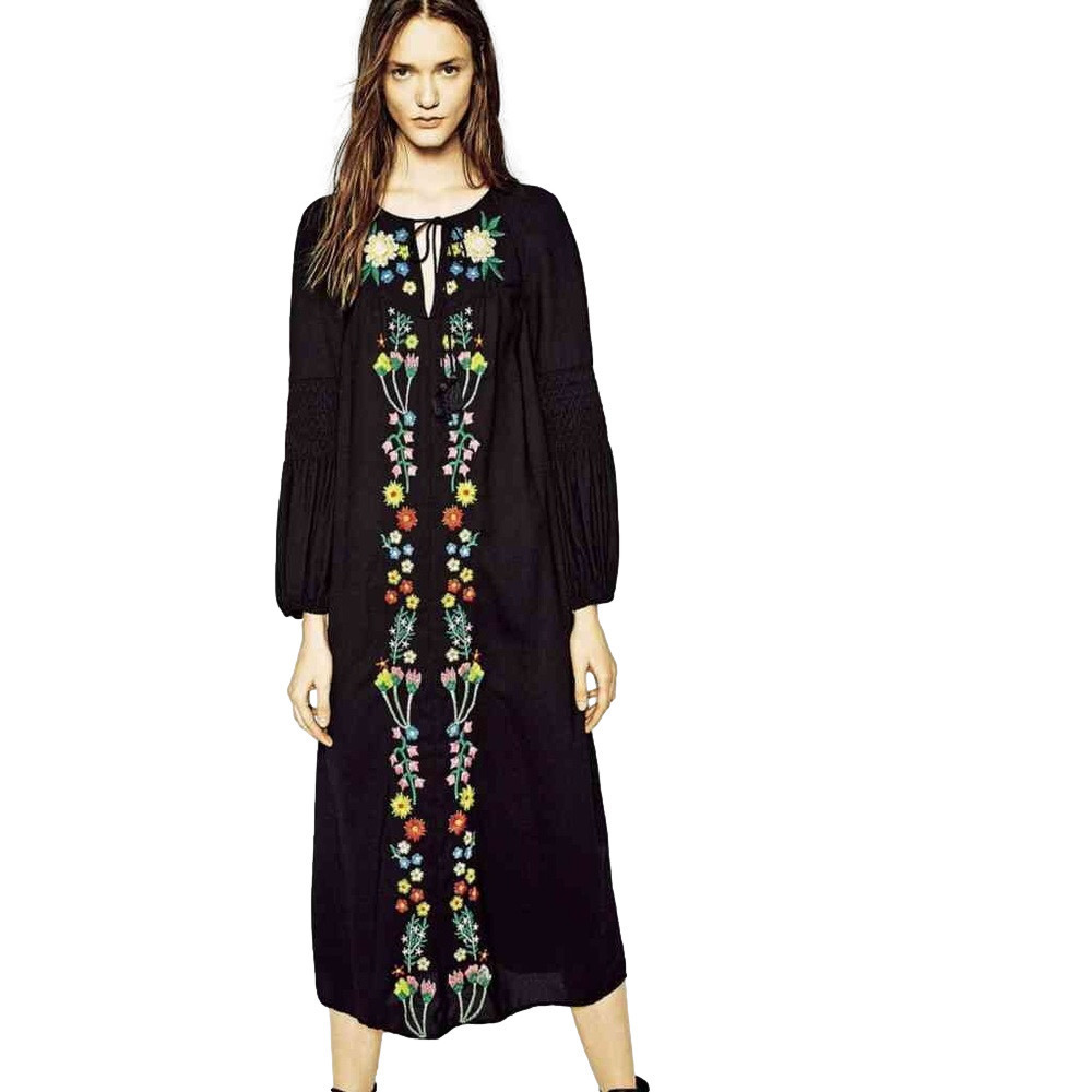 Zara Floral Embroidered Maxi Puff Sleeve Dress Small